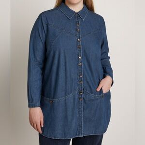 Soft Surroundings Blue Denim Button-Up Shirt Jacket Charlize Chambray Cotton XL